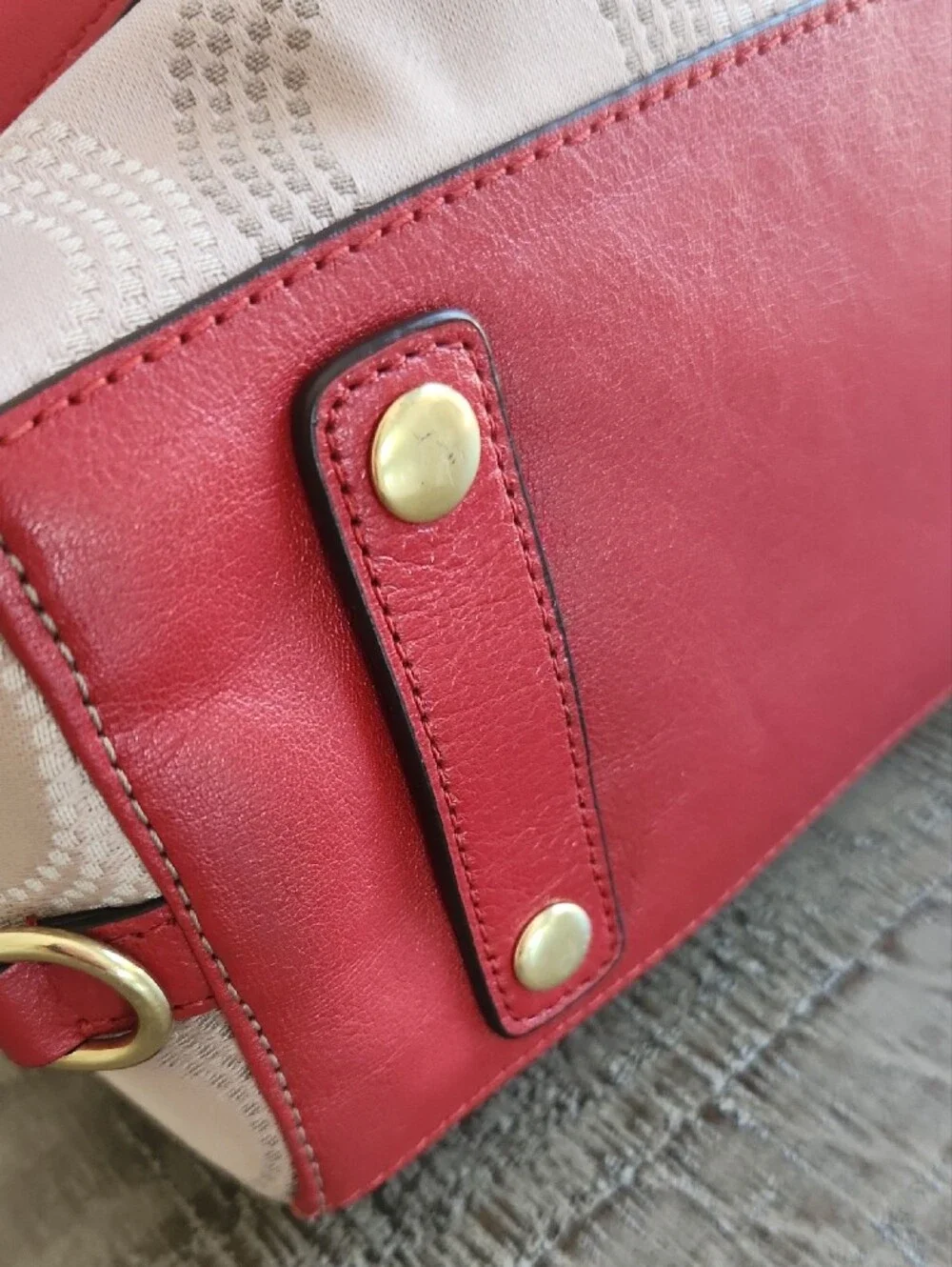 Coach Red & Beige Signature Satchel. Perfect Fall And Winter Bag!